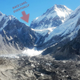 An avalanche at three Everest Base Camp mountains in the Himalayas.